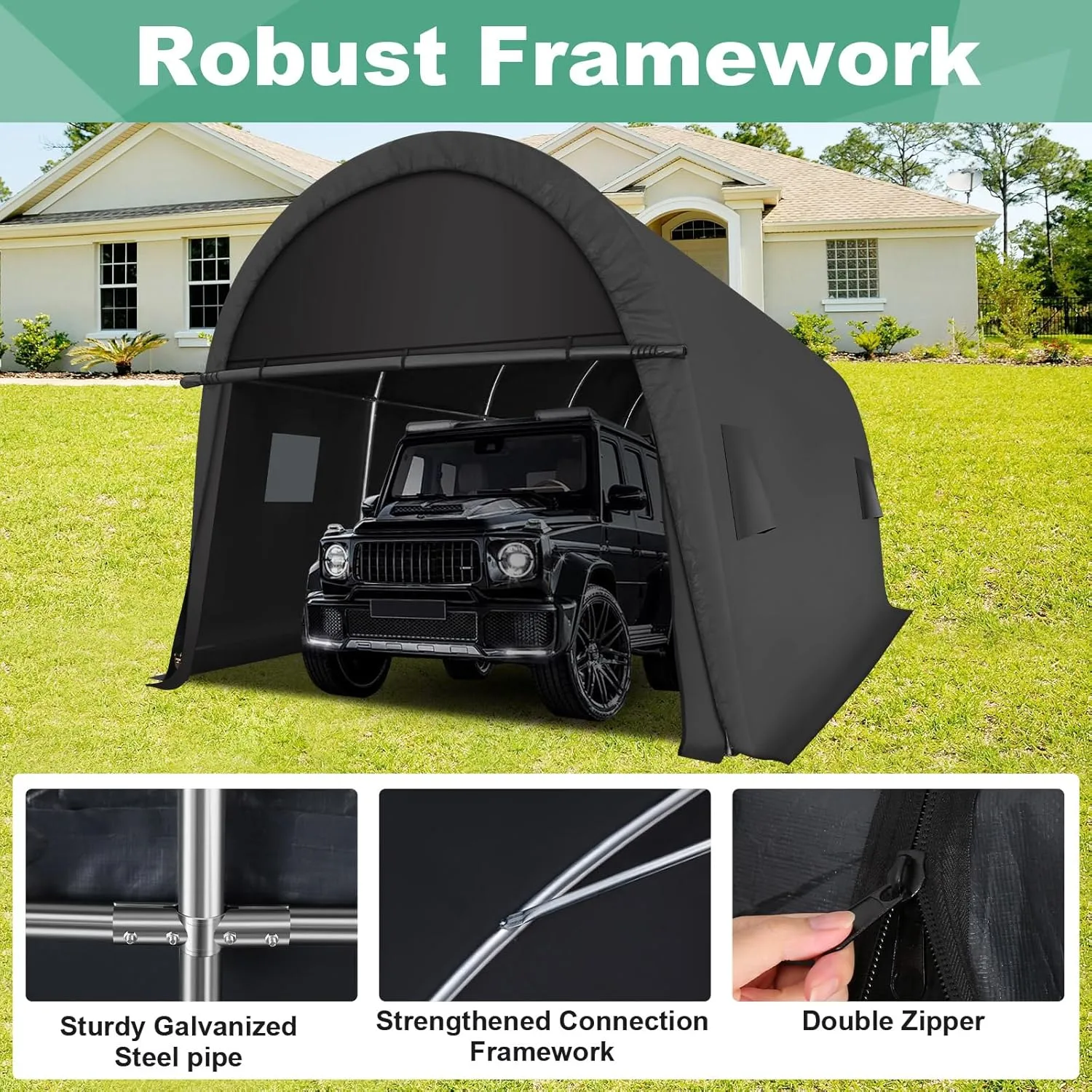 COBIZI Carport 12x20 FT Heavy Duty, Portable Garage, Carport Canopy with All-Steel Metal Frame & Vents, Round Style Outdoor Storage Shed for Car, Truck, Boat, Patio Furniture Anti-Snow Waterproof