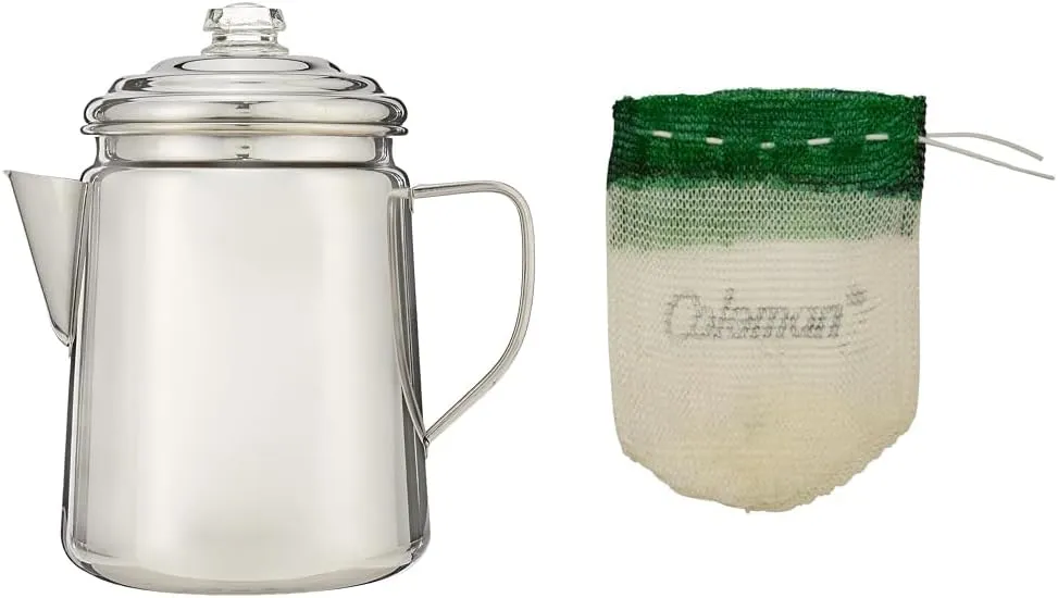 Coleman 12-Cup Stainless Steel Percolator Coffee Pot Bundle with 4-Pack Lantern Mantles for Fueled Lanterns