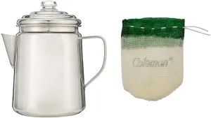 Coleman 12-Cup Stainless Steel Percolator Coffee Pot Bundle with 4-Pack Lantern Mantles for Fueled Lanterns