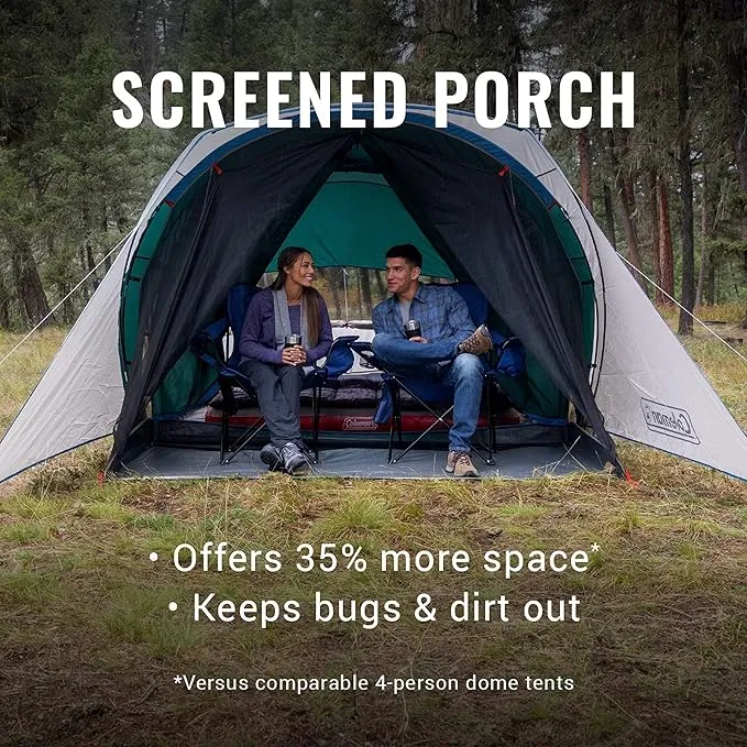 Coleman Cabin Camping Tent with Screened Porch, 4/6 Person Weatherproof Tent with Enclosed Screened Porch Option, Includes Rainfly, Carry Bag, Extra Storage, and 10 Minute Setup