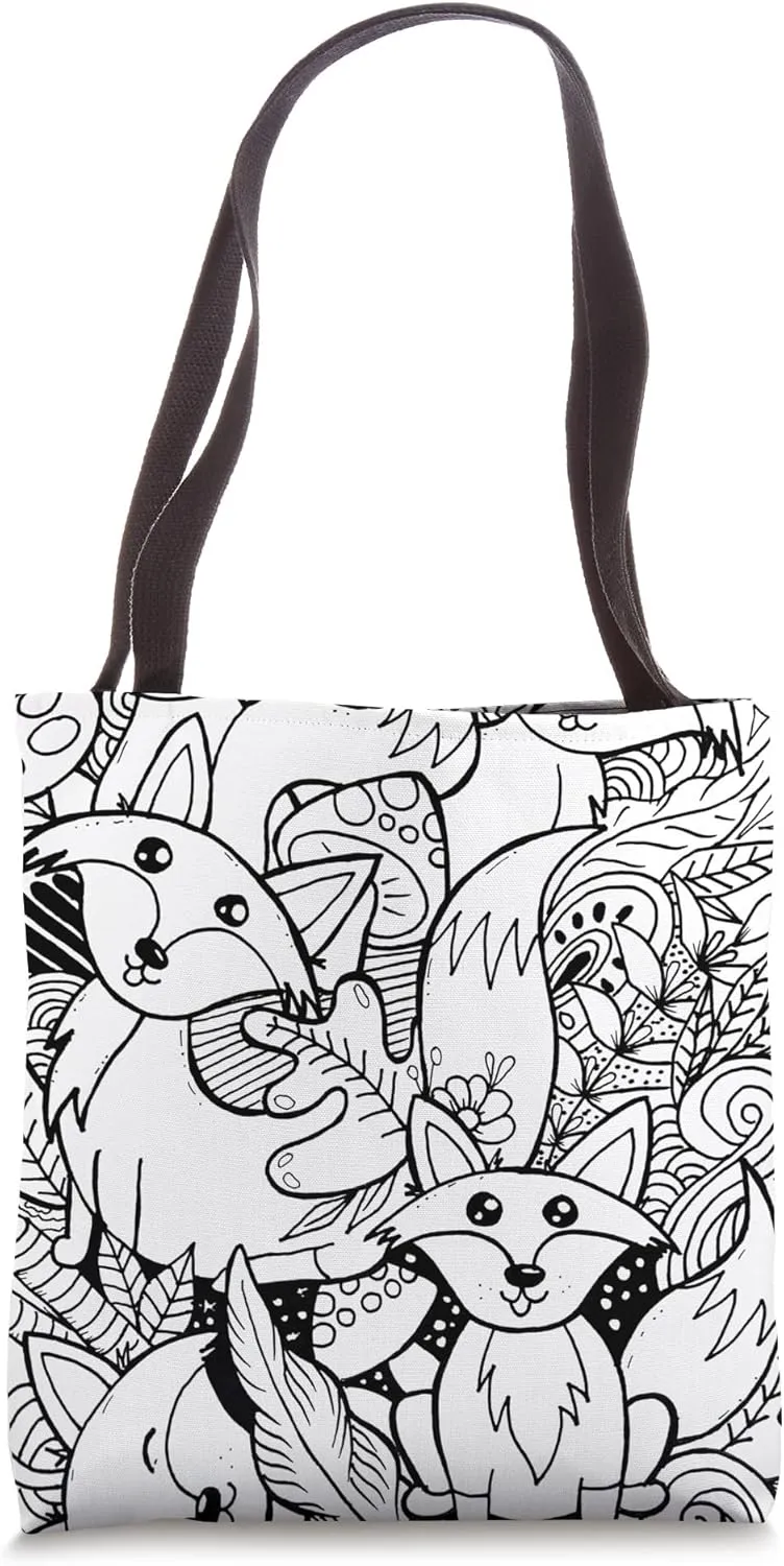 Color your Bag Choose Your Own Colors Coloring Adult Fox Tote Bag