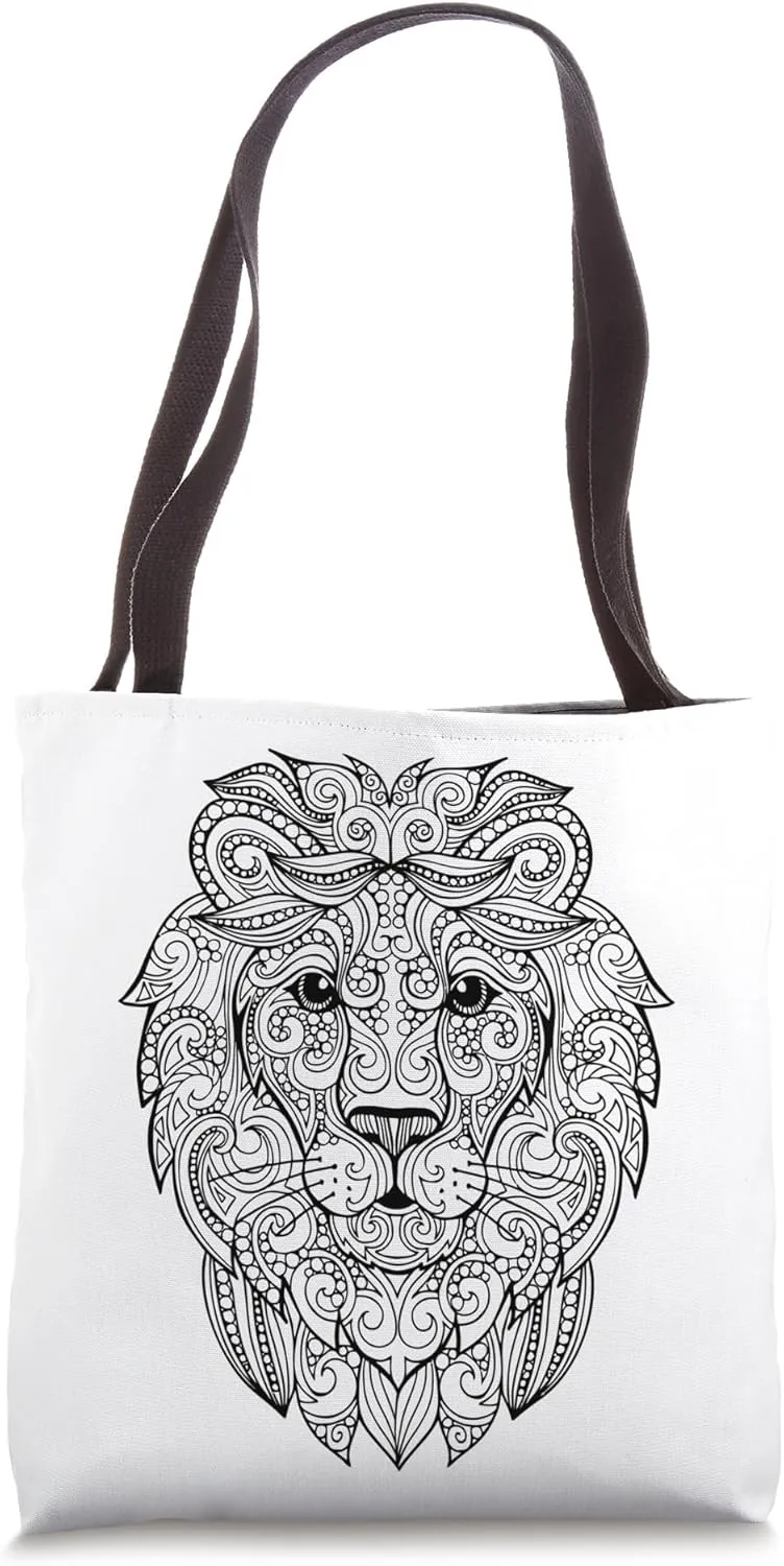 Color your Bag Choose Your Own Colors Coloring Adult Lion Tote Bag