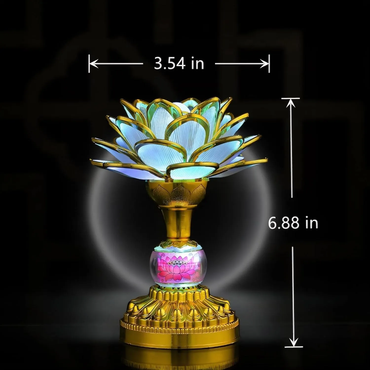 Colorful LED Lotus Buddhist Lamp, Gradient Buddha Light for Worship, Prayer and Display, Low Power Consumption, Eco - Friendly Material for Buddha Occasions, Buddhist Supplies - Pink Gold