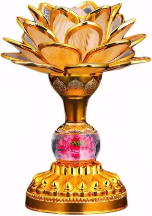 Colorful LED Lotus Buddhist Lamp, Gradient Buddha Light for Worship, Prayer and Display, Low Power Consumption, Eco - Friendly Material for Buddha Occasions, Buddhist Supplies - Pink Gold