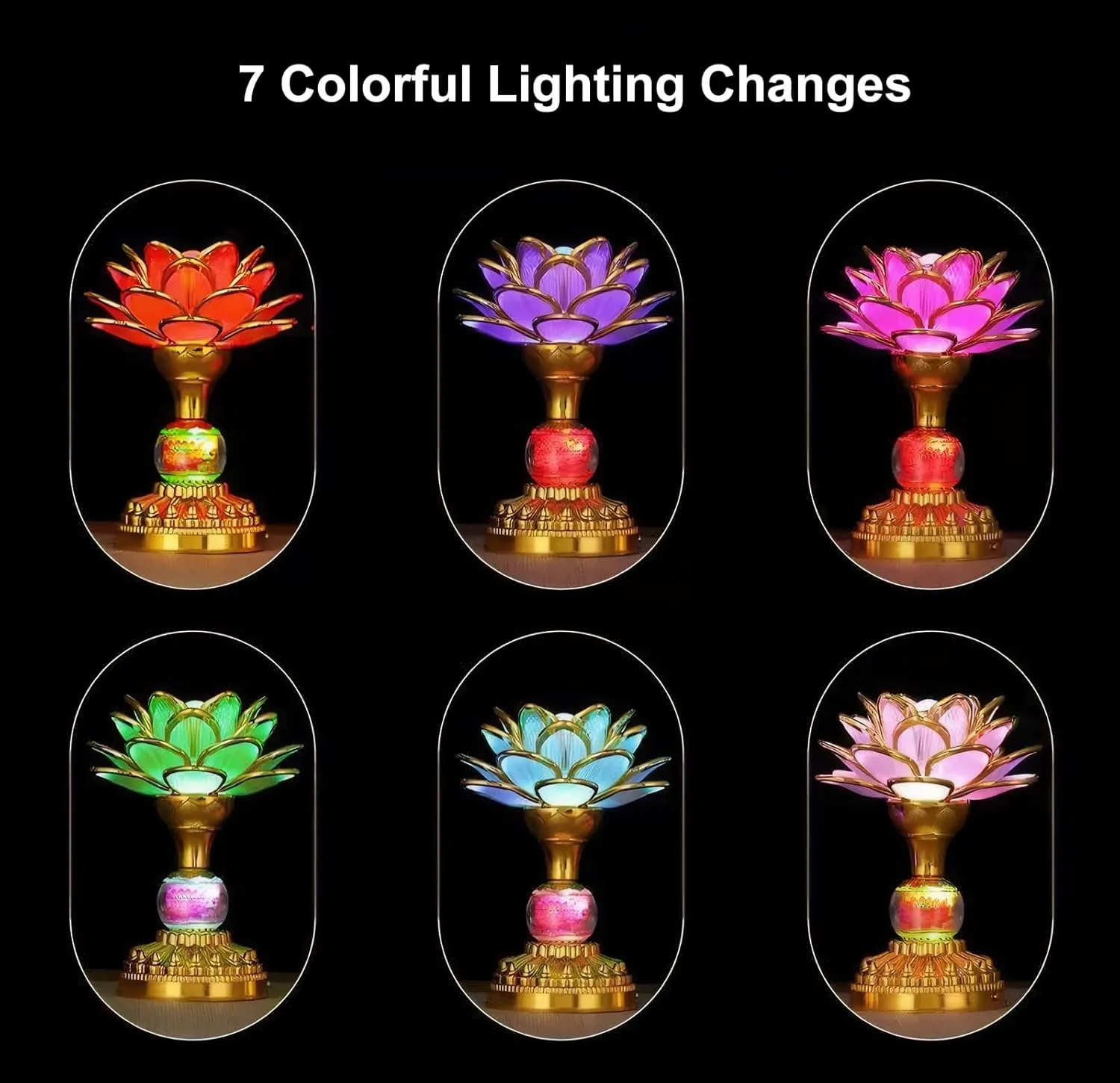 Colorful LED Lotus Buddhist Lamp, Gradient Buddha Light for Worship, Prayer and Display, Low Power Consumption, Eco - Friendly Material for Buddha Occasions, Buddhist Supplies - Pink Gold