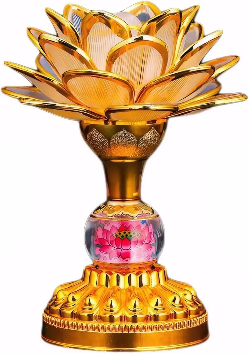 Colorful LED Lotus Buddhist Lamp, Gradient Buddha Light for Worship, Prayer and Display, Low Power Consumption, Eco - Friendly Material for Buddha Occasions, Buddhist Supplies - Pink Gold