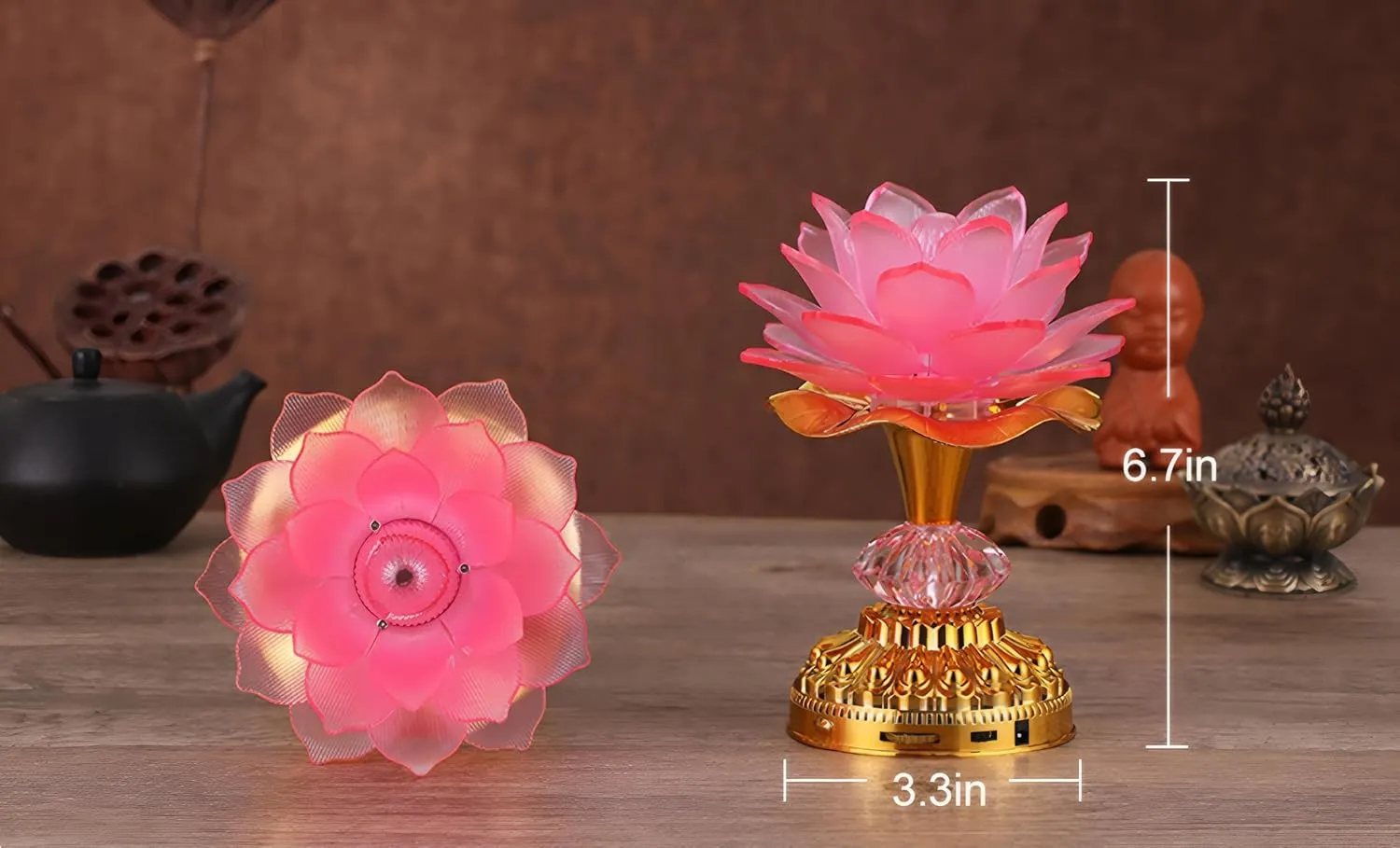 Colorful LED Lotus Buddhist Lamp, Gradient Buddha Light for Worship, Prayer and Display, Low Power Consumption, Eco - Friendly Material for Buddha Occasions, Buddhist Supplies - Pink