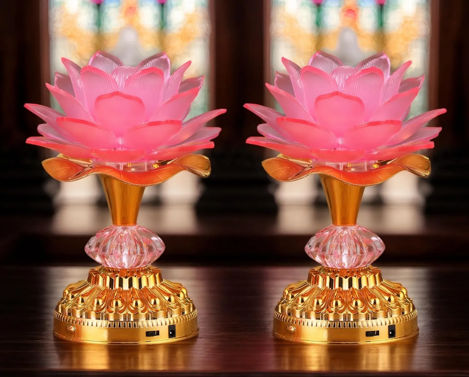 Colorful LED Lotus Buddhist Lamp, Gradient Buddha Light for Worship, Prayer and Display, Low Power Consumption, Eco - Friendly Material for Buddha Occasions, Buddhist Supplies - Pink