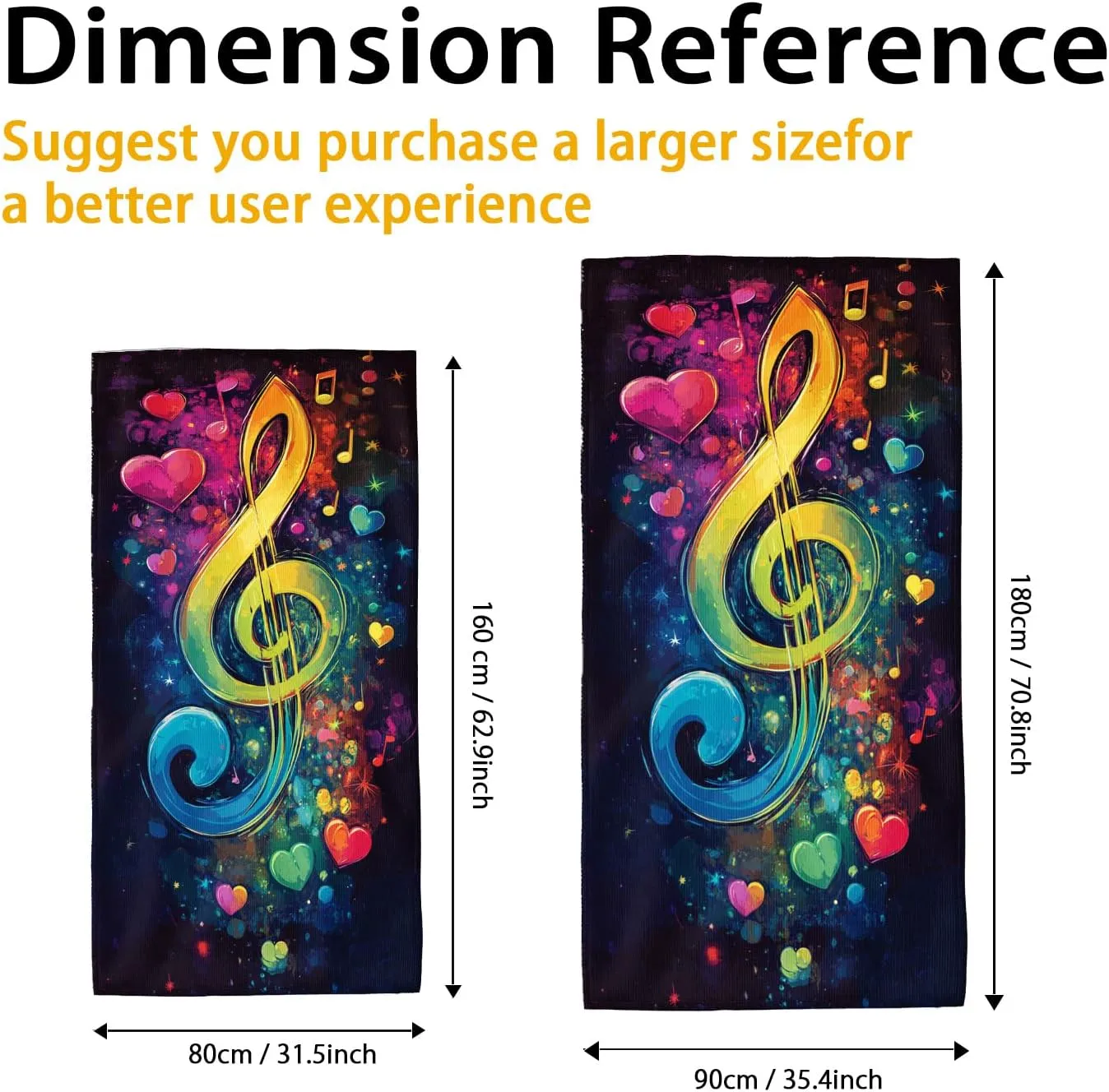 Colorful Musical Notes Beach Towel Vibrant Heart Design Quick Dry Absorbent Sand Free Lightweight Travel Blanket, Pool Picnic Essentials 62x31 Inch