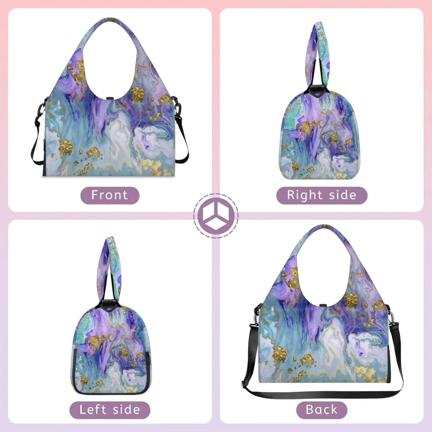 Colours Marble Paper Gym Bag Yoga Mat Tote for Women with Shoes Compartment Lightweight Duffle Travel Carrier Wet Dry Storage Pockets Adjustable Pilates Mats Shoulder Bags for Sport Swim