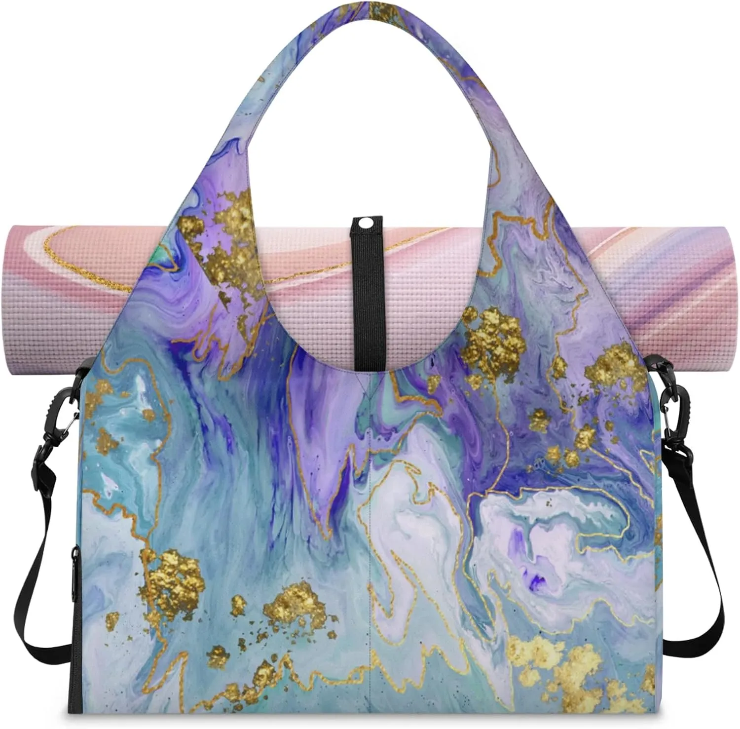Colours Marble Paper Gym Bag Yoga Mat Tote for Women with Shoes Compartment Lightweight Duffle Travel Carrier Wet Dry Storage Pockets Adjustable Pilates Mats Shoulder Bags for Sport Swim
