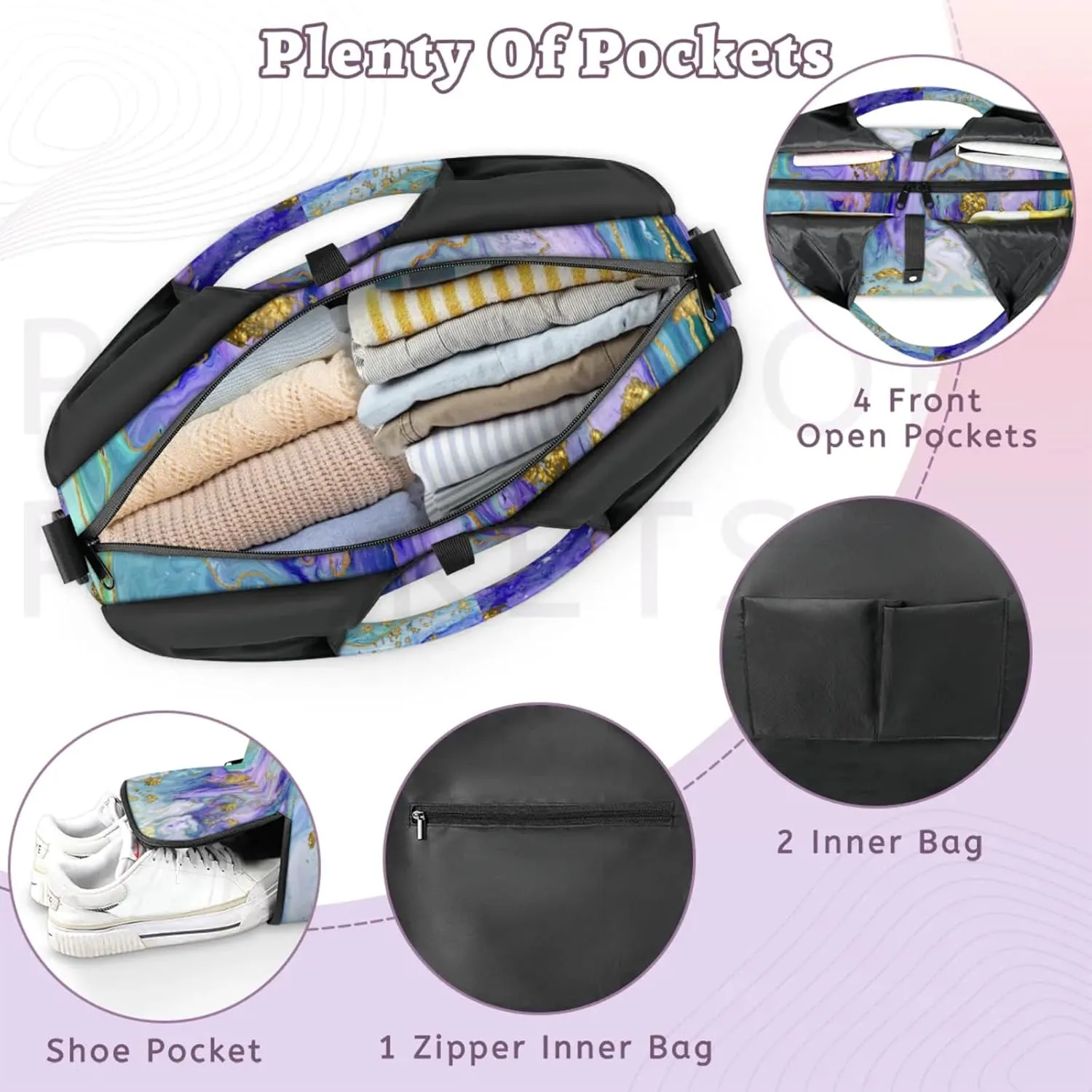 Colours Marble Paper Gym Bag Yoga Mat Tote for Women with Shoes Compartment Lightweight Duffle Travel Carrier Wet Dry Storage Pockets Adjustable Pilates Mats Shoulder Bags for Sport Swim
