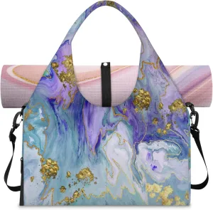 Colours Marble Paper Gym Bag Yoga Mat Tote for Women with Shoes Compartment Lightweight Duffle Travel Carrier Wet Dry Storage Pockets Adjustable Pilates Mats Shoulder Bags for Sport Swim