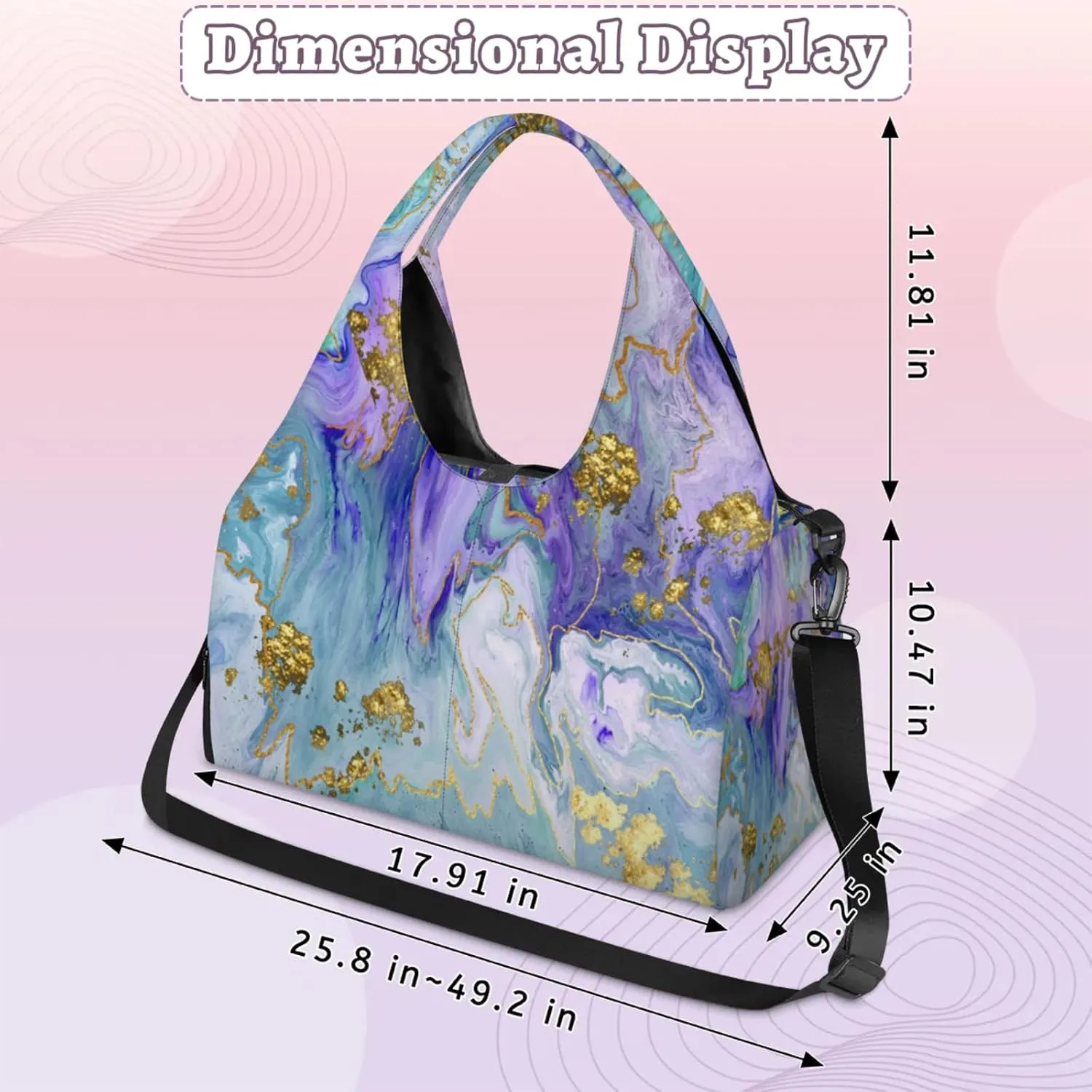 Colours Marble Paper Gym Bag Yoga Mat Tote for Women with Shoes Compartment Lightweight Duffle Travel Carrier Wet Dry Storage Pockets Adjustable Pilates Mats Shoulder Bags for Sport Swim