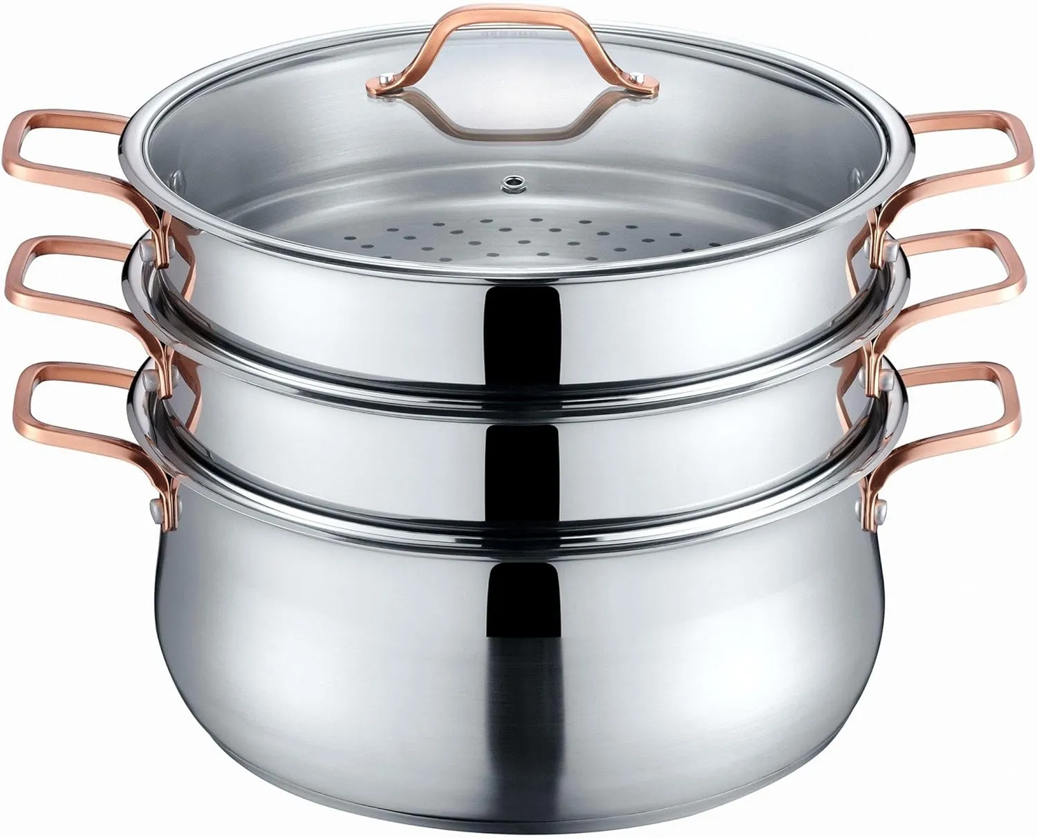 CONCORD Premium Stainless Steel 3 Tier Steamer w/Rose Gold Handles 26 cm