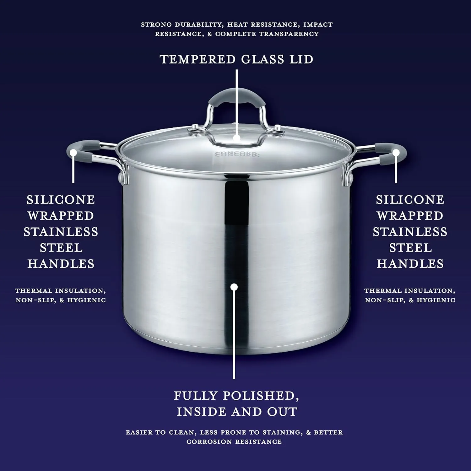 CONCORD Stainless Steel Stock Pot with Glass Lid (Induction Compatible) ((10 QT)