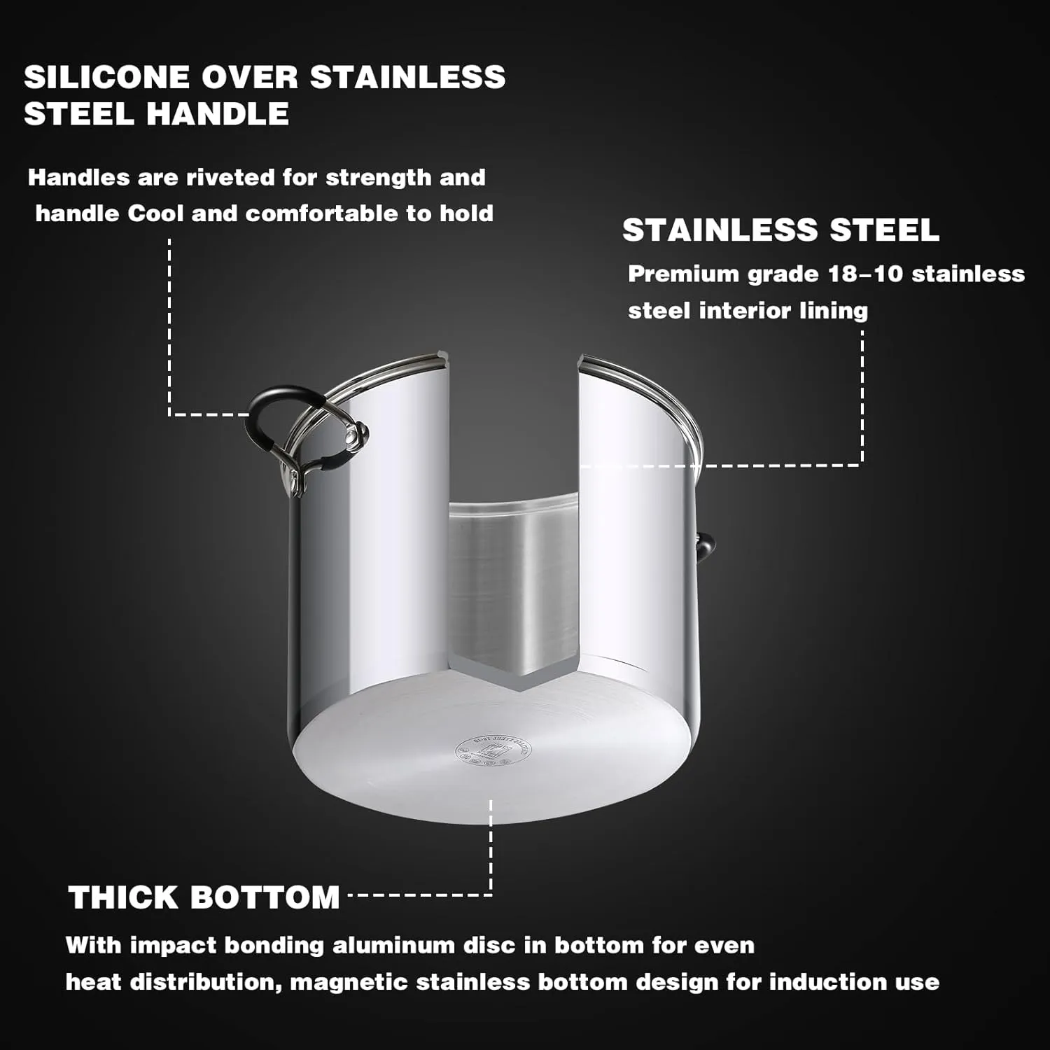 Cook N Home Stockpot Sauce Pot Casserole Pan Saucier Induction Pot With Lid Professional Stainless Steel 5 Quart, Dishwasher Safe With Stay-Cool Handles, Silver
