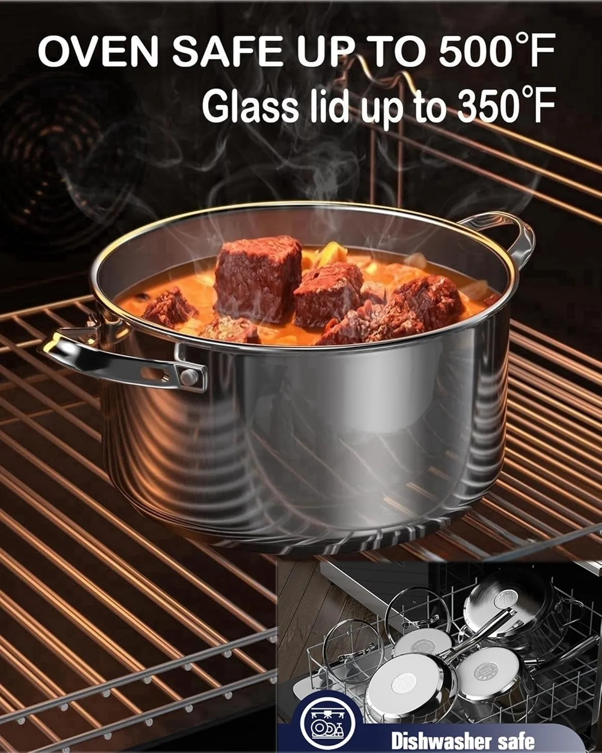 Cooks Standard Dutch Oven Casserole with Glass Lid, 7-Quart Classic Stainless Steel Stockpot, Silver