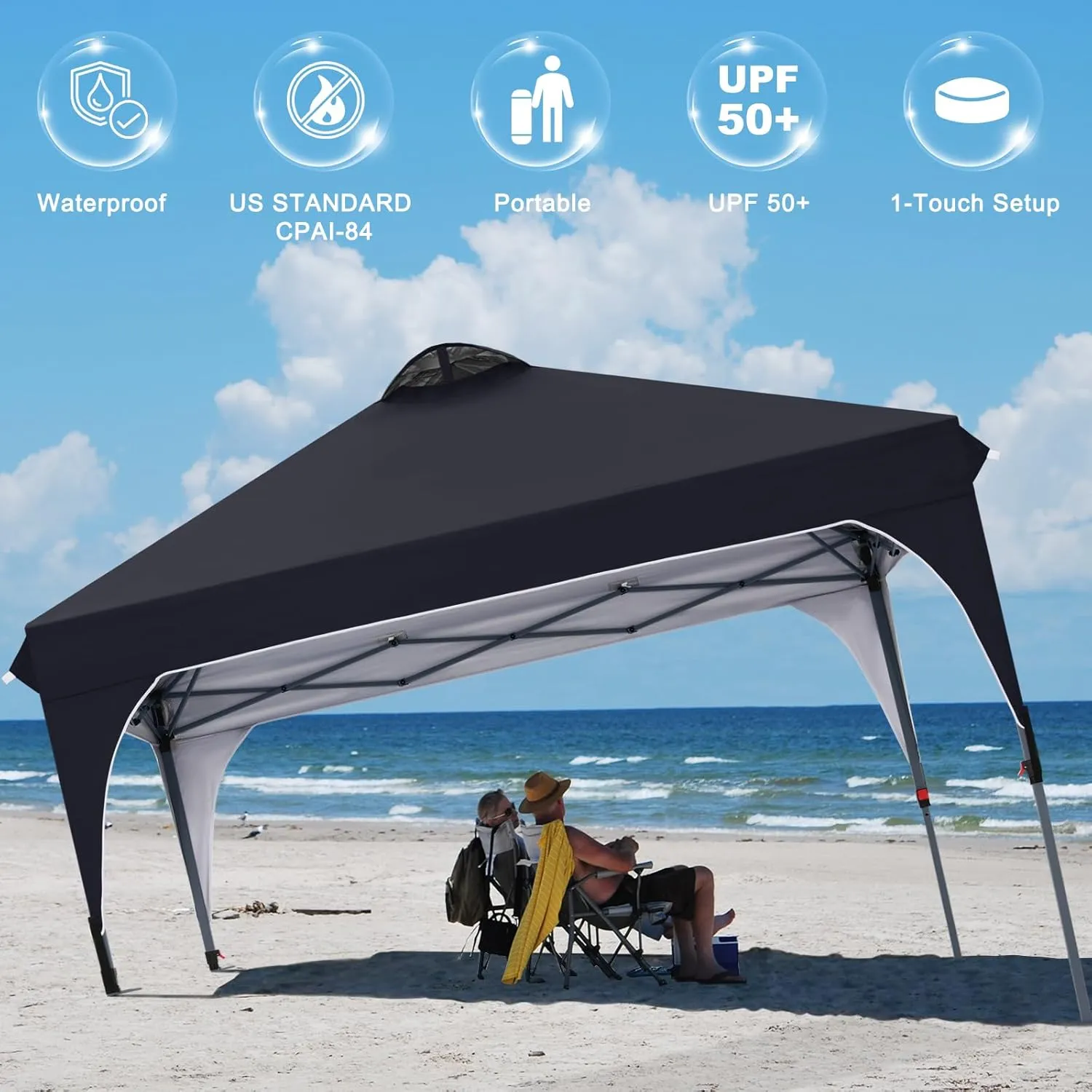 COOSHADE Pop Up Canopy Tent, 8x8 Easy Setup Instant Canopy Sun Shelter Beach Tent, Portable Sports Cool Cabana, Black