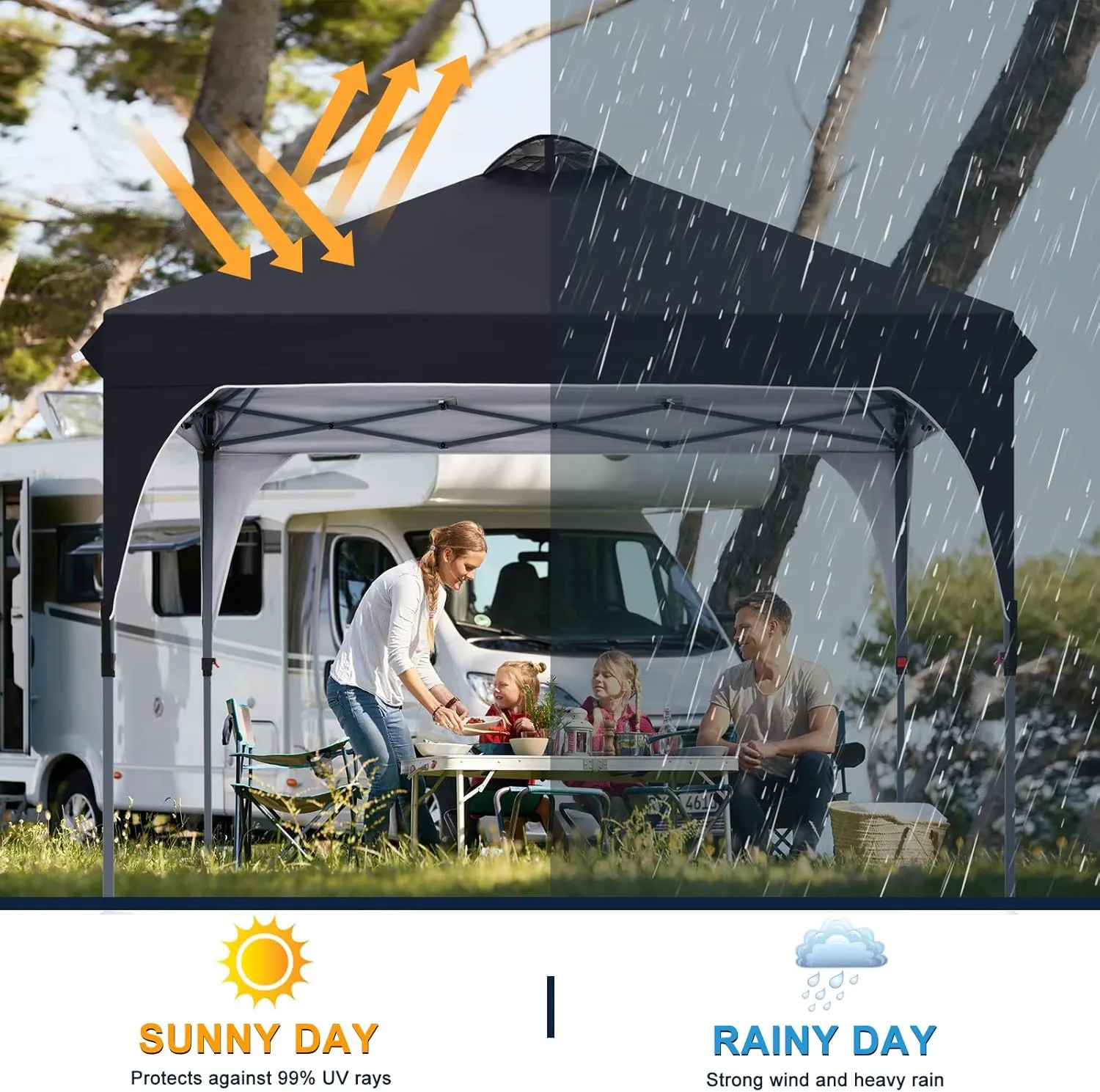 COOSHADE Pop Up Canopy Tent, 8x8 Easy Setup Instant Canopy Sun Shelter Beach Tent, Portable Sports Cool Cabana, Black