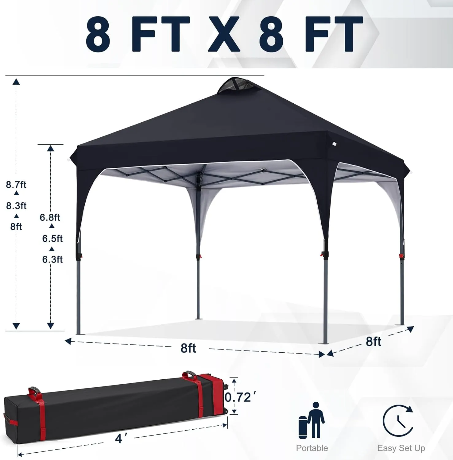 COOSHADE Pop Up Canopy Tent, 8x8 Easy Setup Instant Canopy Sun Shelter Beach Tent, Portable Sports Cool Cabana, Black