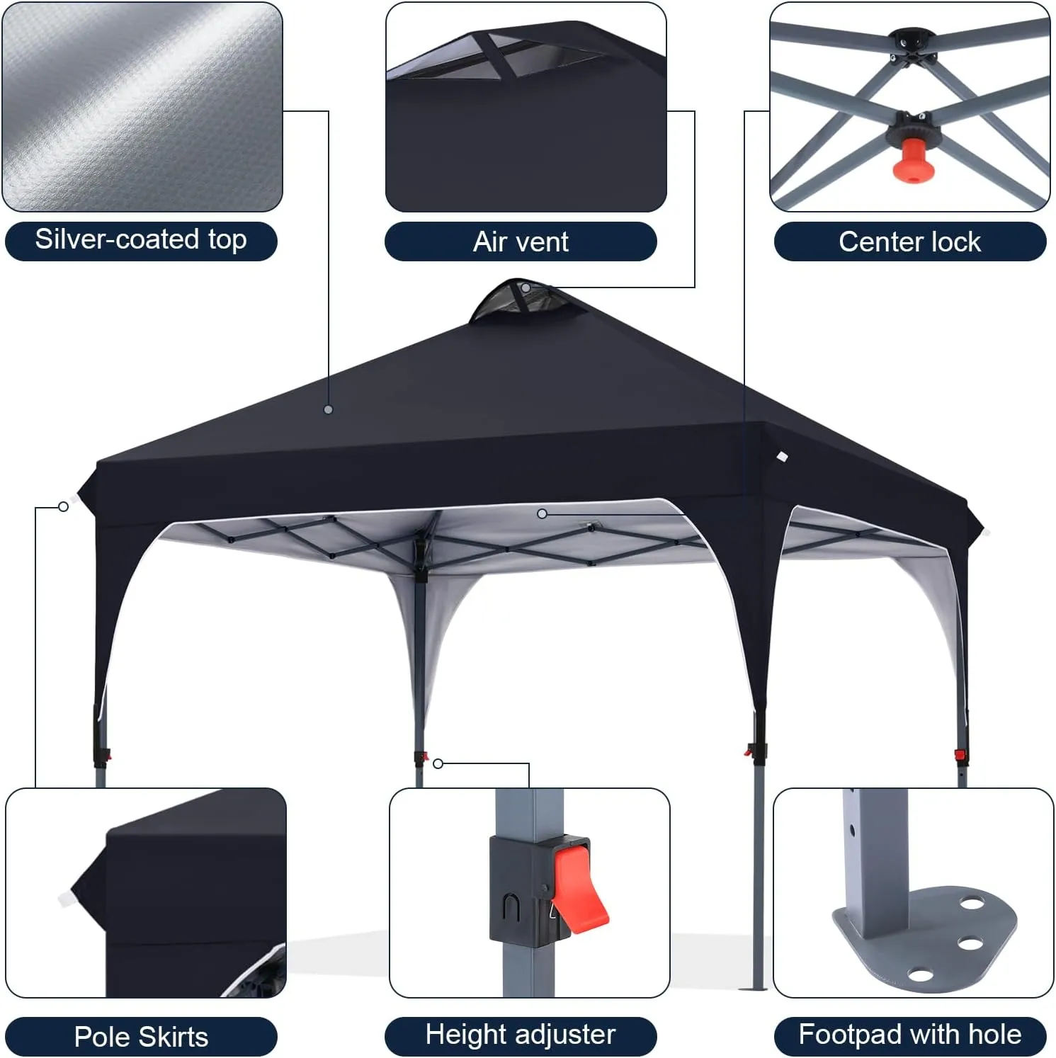 COOSHADE Pop Up Canopy Tent, 8x8 Easy Setup Instant Canopy Sun Shelter Beach Tent, Portable Sports Cool Cabana, Black