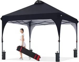 COOSHADE Pop Up Canopy Tent, 8x8 Easy Setup Instant Canopy Sun Shelter Beach Tent, Portable Sports Cool Cabana, Black