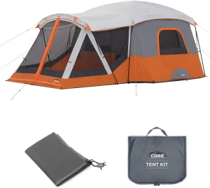 CORE 11 Person Family Cabin Tent with Screen Room with Footprint and Tent Kit