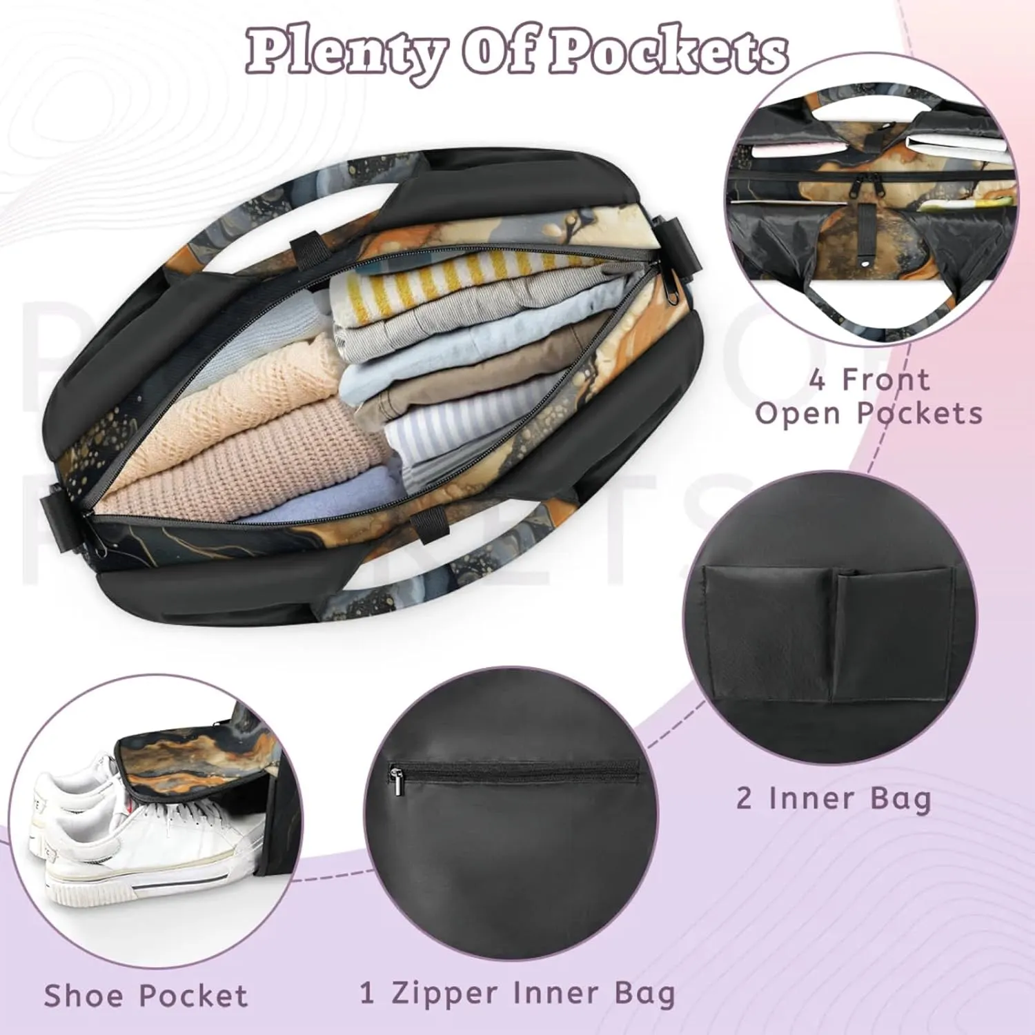 Count Colour Marble Gym Bag Yoga Mat Tote for Women with Shoes Compartment Lightweight Duffle Travel Carrier Wet Dry Storage Pockets Adjustable Pilates Mats Shoulder Bags for Sport Swim