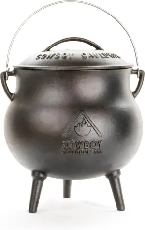 Cowboy Cauldron Chuckwagon Pot - Cast Iron Pot with Lid, Three-Layer Enamel Coating, Open Fire Cookware for Outdoors and Camping, Three-Legged Soup Cauldron - 7 qt