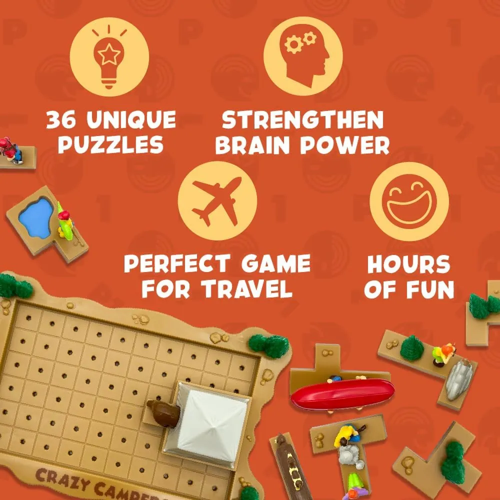 Crazy Campers Logic Puzzle Game – 36 Single-Player Challenges, Kids & Adults, Difficulty Easy to Expert, Travel-Friendly, Brain-Building Fun, Ages 8 