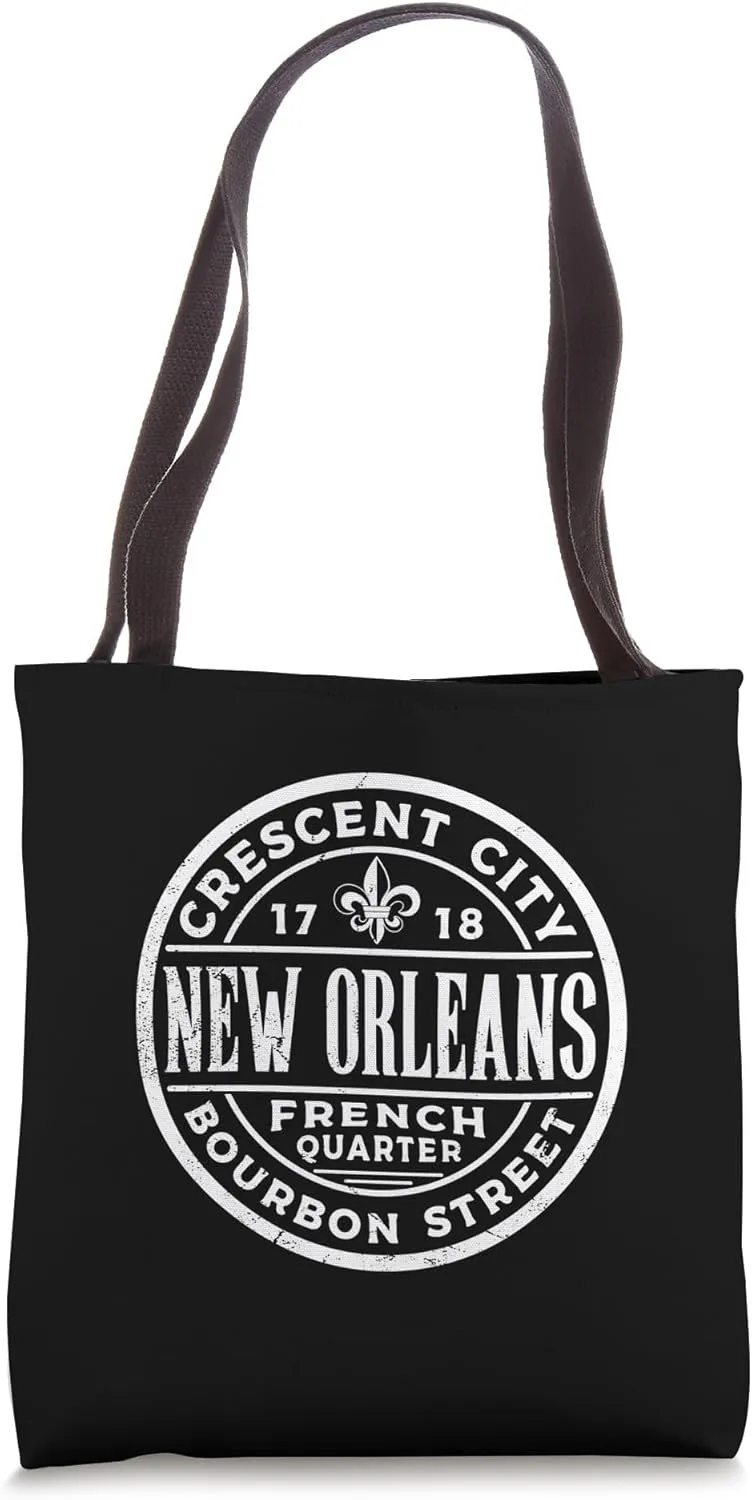 Crescent City NOLA Bourbon Street French Quarter Distressed Tote Bag