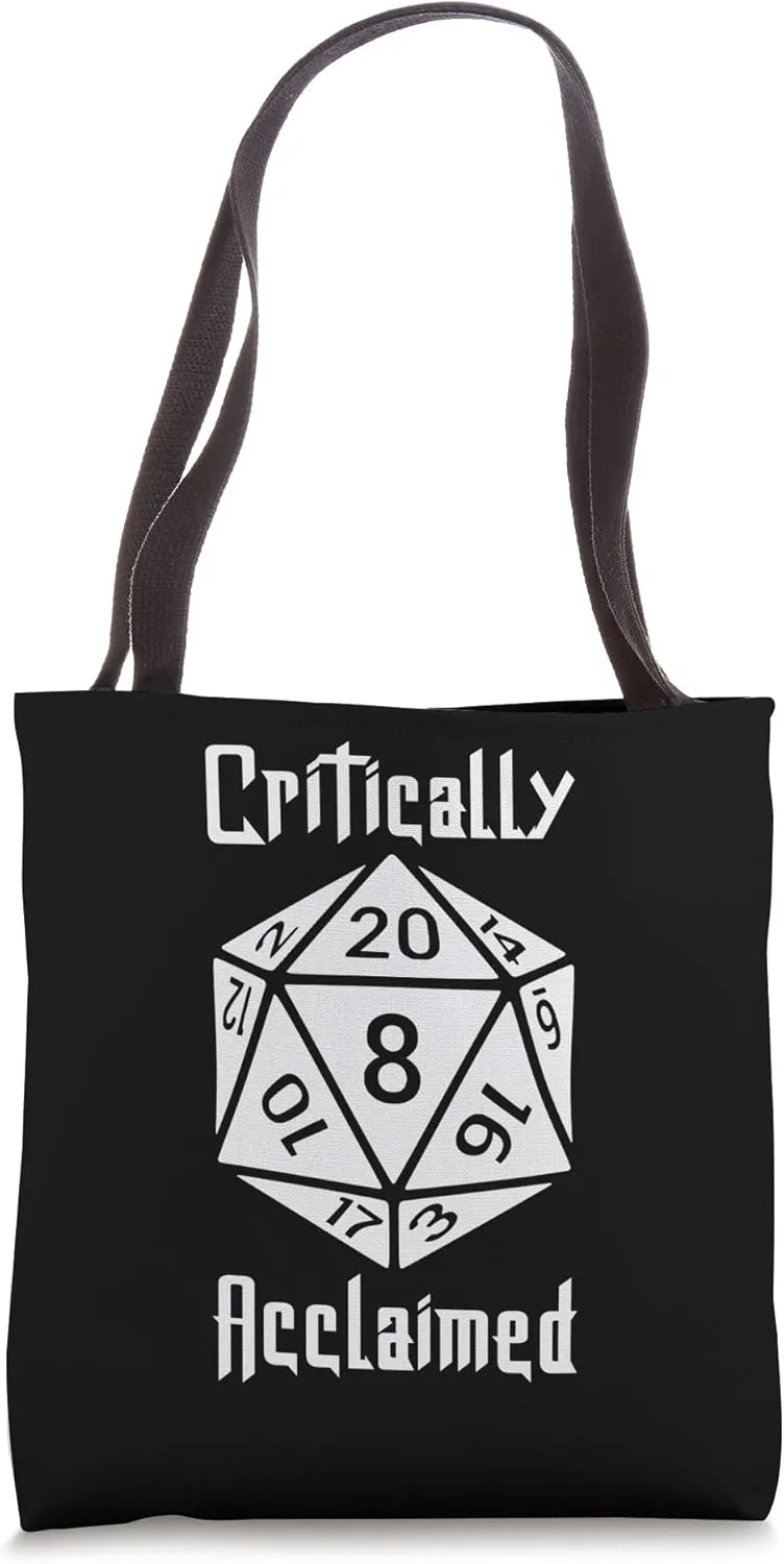 Critically Acclaimed - Critical Hit 20 - White Gamer Dice Tote Bag