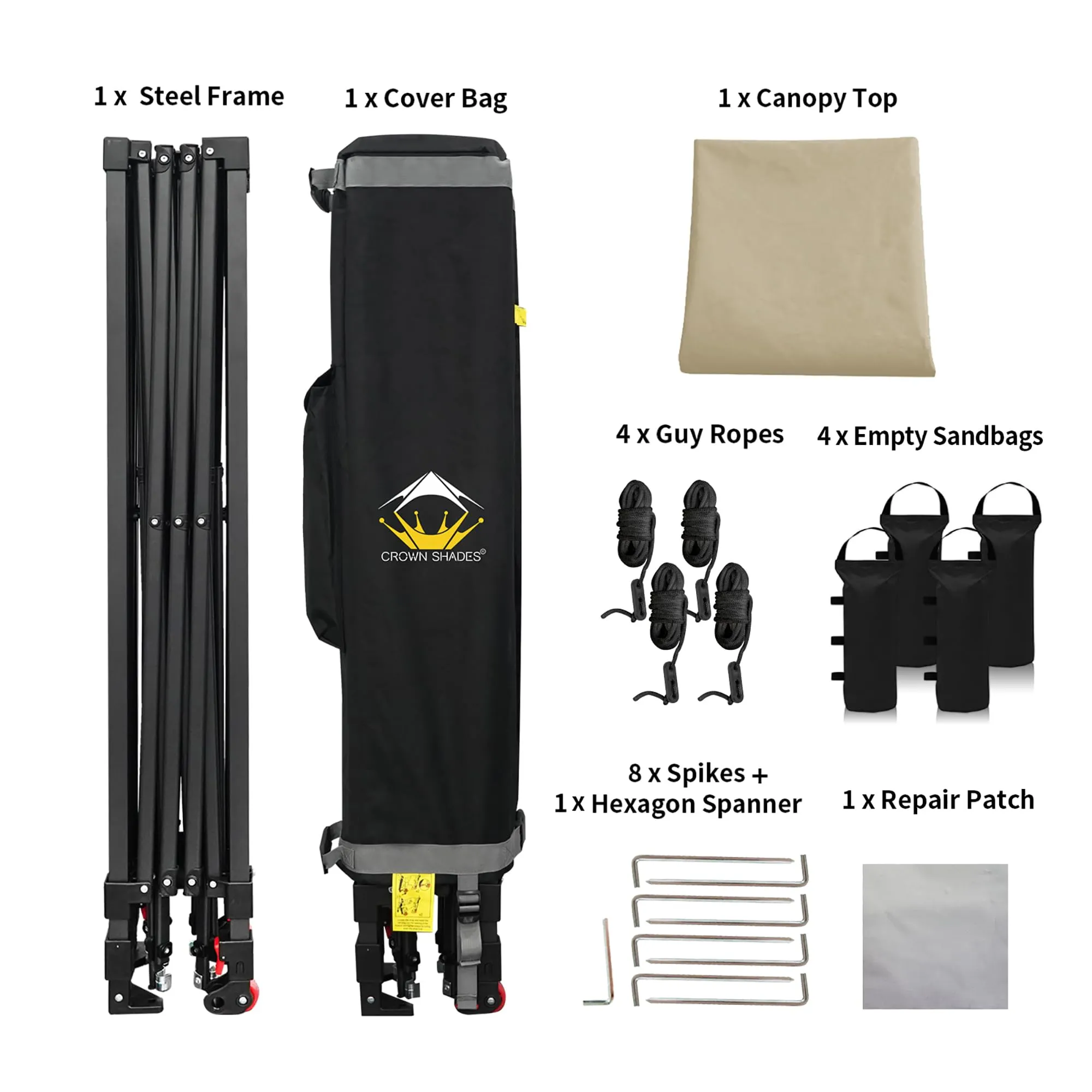 CROWN SHADES 10x10 Pop Up Canopy - Beach Tent with One Push Setup - Outdoor Canopy Tent with STO-N-Go Cover Bag for Events, Parties, Silver Coated Top, 3 Height & 4 Sand Bags,Khaki