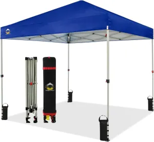 CROWN SHADES 8x8 Pop Up Canopy - Beach Tent with One Push Setup - Easy Outdoor Sun Shade for Events, Parties, Camping - Gazebo with STO-N-Go Cover Bag, Silver Coated Top, Blue