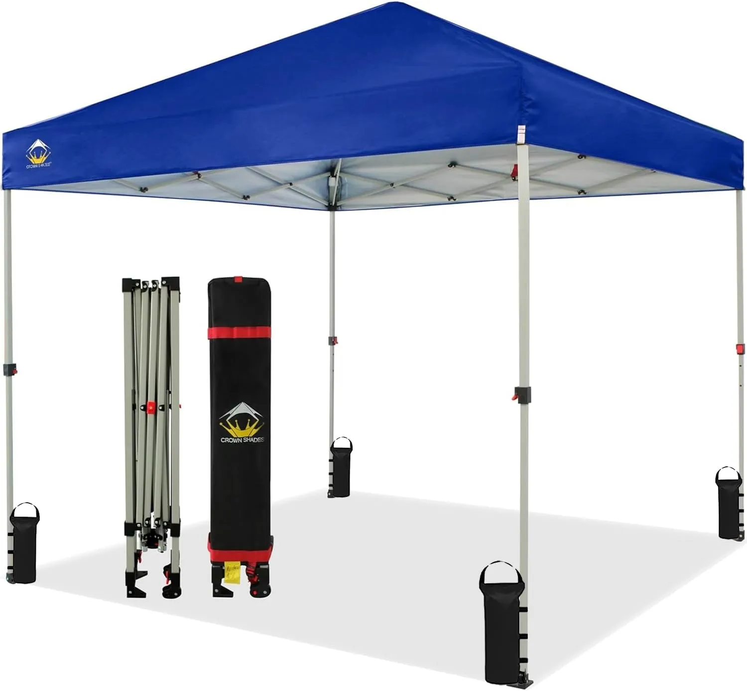 CROWN SHADES 8x8 Pop Up Canopy - Beach Tent with One Push Setup - Easy Outdoor Sun Shade for Events, Parties, Camping - Gazebo with STO-N-Go Cover Bag, Silver Coated Top, Blue