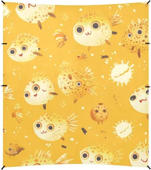 Cute Cartoon Puffer Fishs Stable Beach Tent UPF50 Easy Setup Large Sun Shelter with Sturdy Poles, Sandbags and Shovel for Camping, Fishing, Backyard Fun