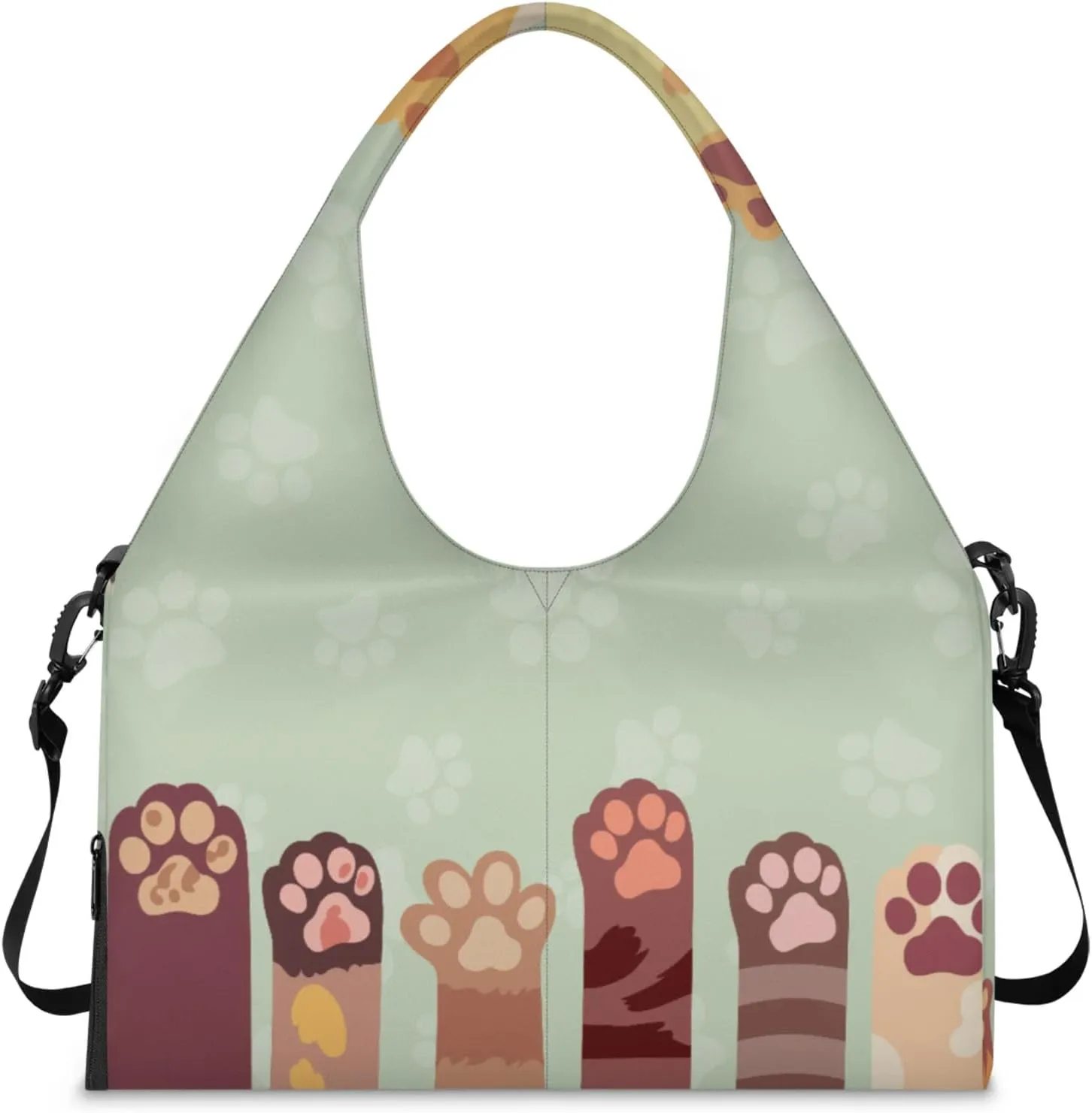 Cute Cat Paws Print Gym Bag Yoga Mat Tote for Women with Shoes Compartment Lightweight Duffle Travel Carrier Wet Dry Storage Pockets Adjustable Pilates Mats Shoulder Bags for Sport Swim