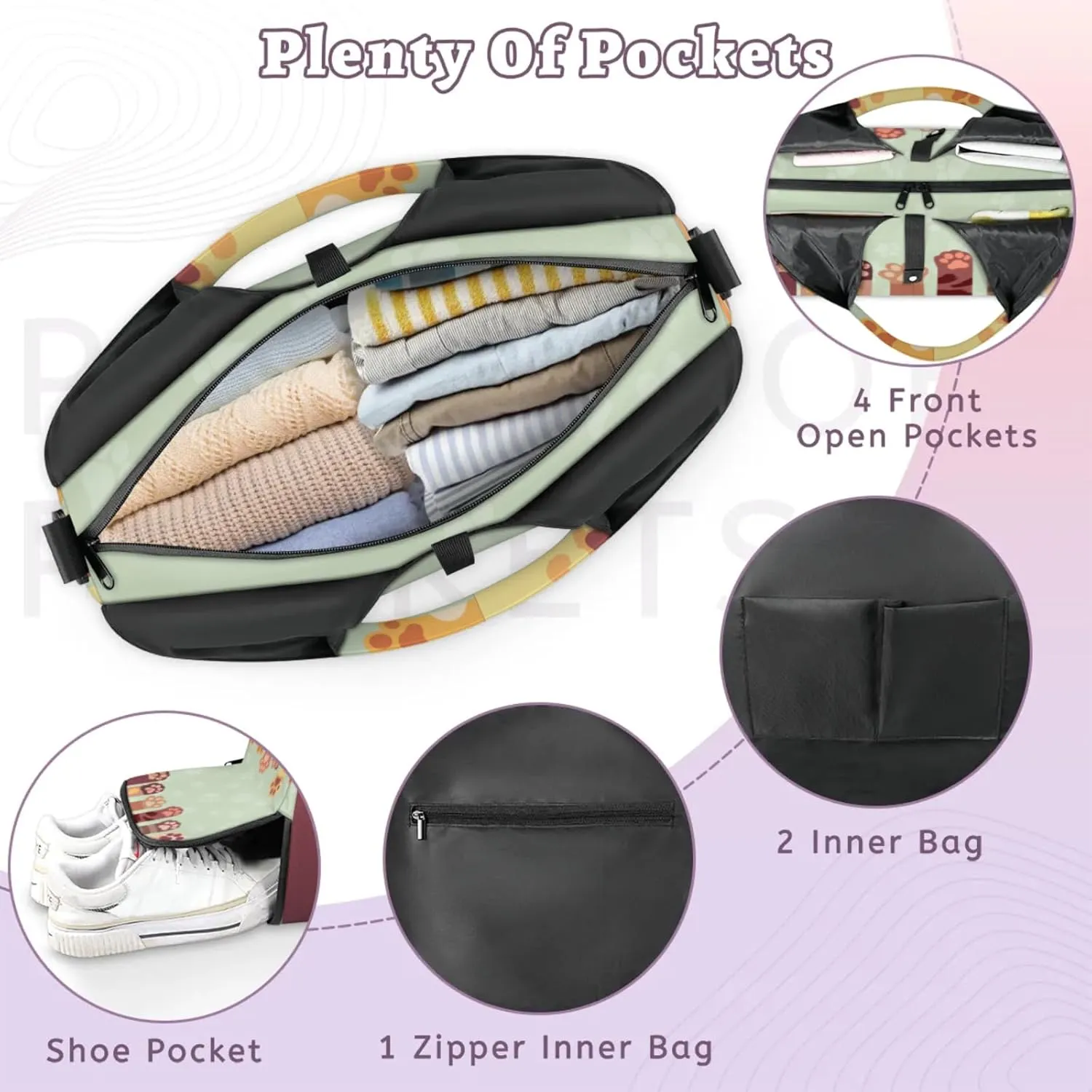 Cute Cat Paws Print Gym Bag Yoga Mat Tote for Women with Shoes Compartment Lightweight Duffle Travel Carrier Wet Dry Storage Pockets Adjustable Pilates Mats Shoulder Bags for Sport Swim