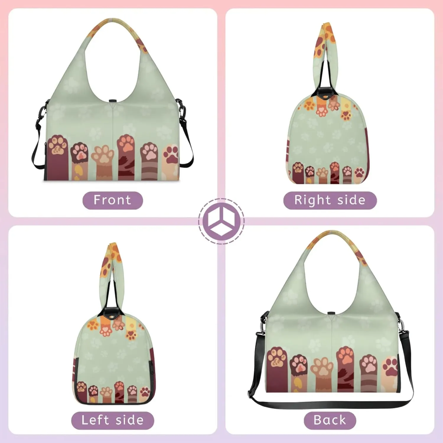 Cute Cat Paws Print Gym Bag Yoga Mat Tote for Women with Shoes Compartment Lightweight Duffle Travel Carrier Wet Dry Storage Pockets Adjustable Pilates Mats Shoulder Bags for Sport Swim