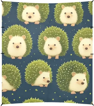 Cute Green Hedgehogs Foldable Beach Canopy UPF50  Easy Setup Outdoor Sun Shade with Sandbags and Shovel for Camping, Fishing, Backyard Fun