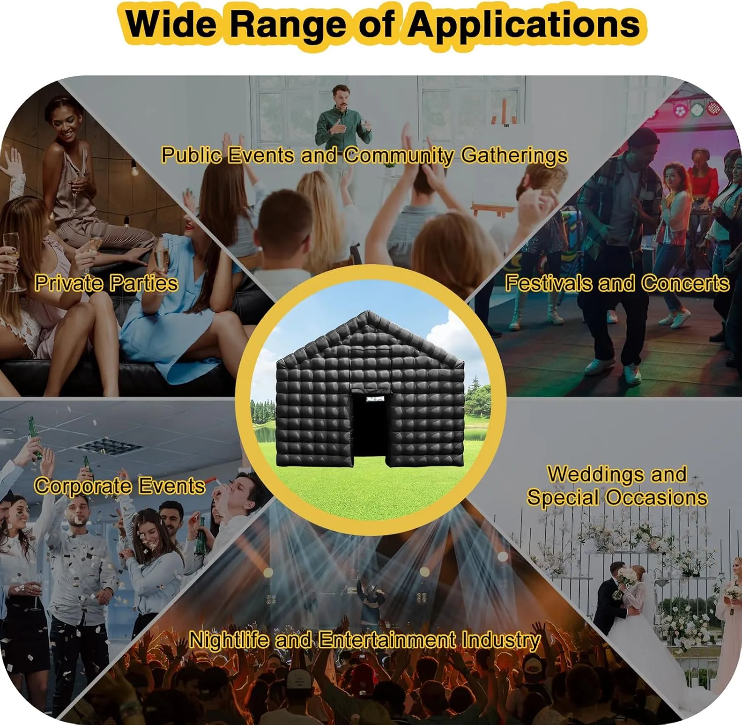 CZGBRO Inflatable Nightclub, Portable Air Cube Tent, Inflatable Night Club Square Gazebo Event Room Tent House for Event Exhibition Wedding Business/Private Use(Black, 30 * 16.5 * 14FT)