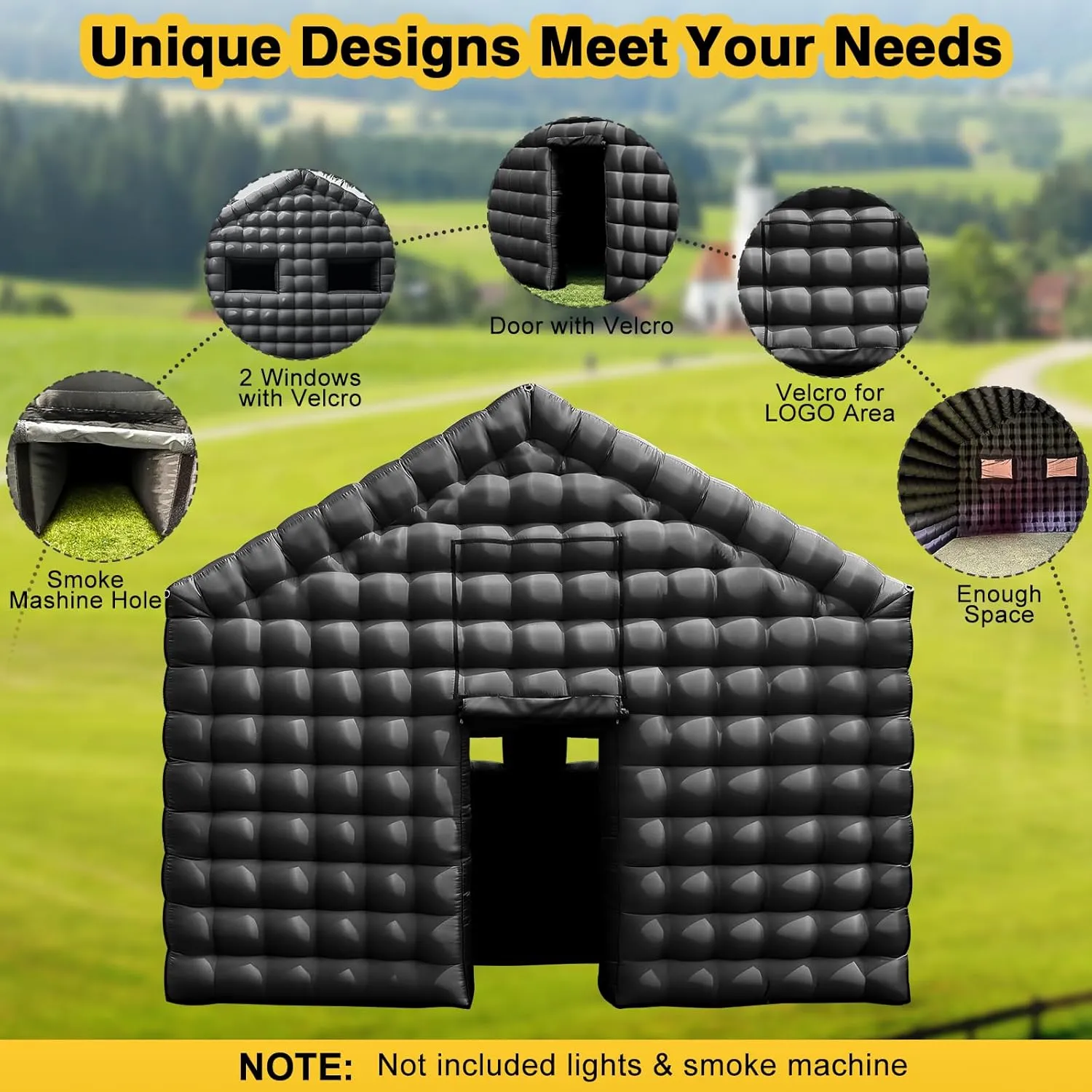 CZGBRO Inflatable Nightclub, Portable Air Cube Tent, Inflatable Night Club Square Gazebo Event Room Tent House for Event Exhibition Wedding Business/Private Use(Black, 30 * 16.5 * 14FT)