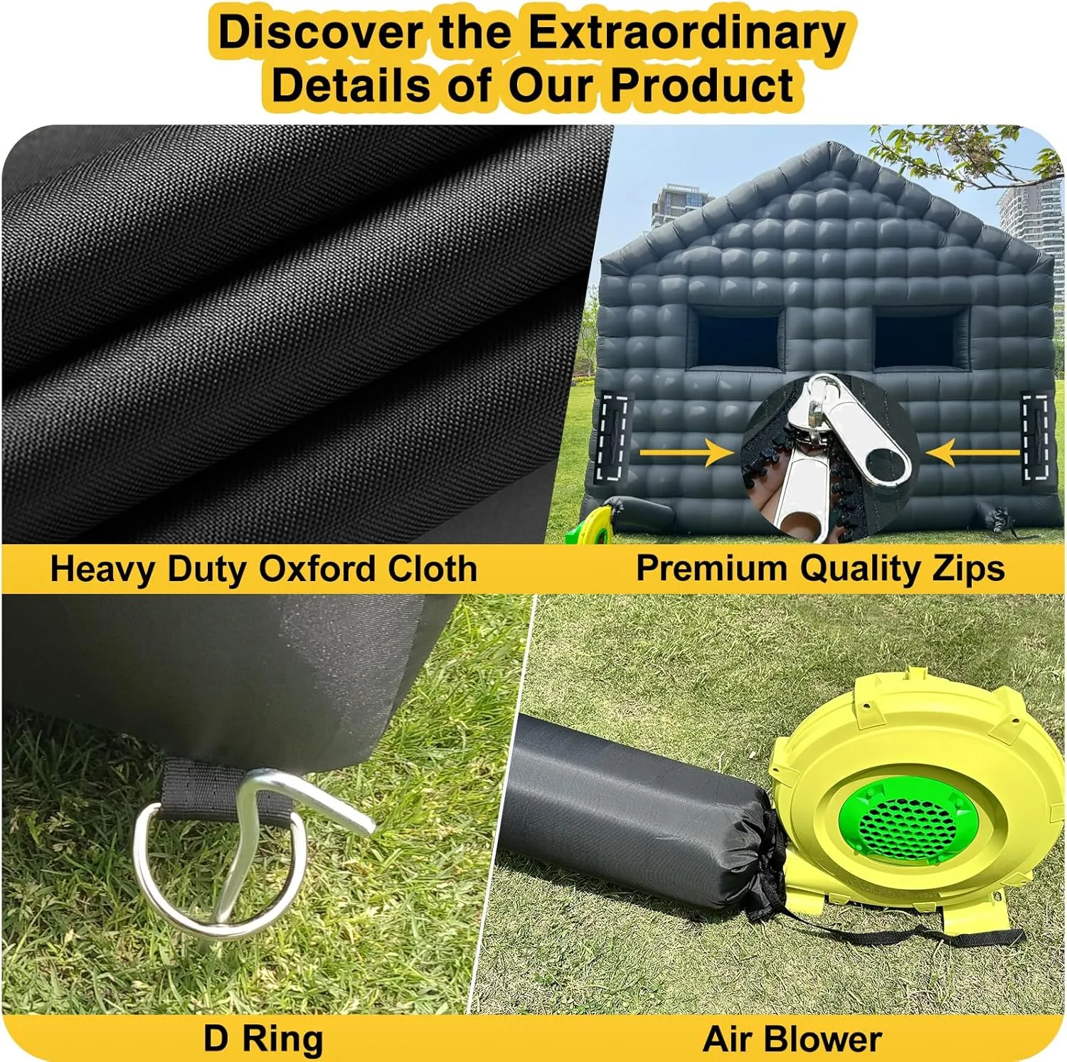 CZGBRO Inflatable Nightclub, Portable Air Cube Tent, Inflatable Night Club Square Gazebo Event Room Tent House for Event Exhibition Wedding Business/Private Use(Black, 30 * 16.5 * 14FT)