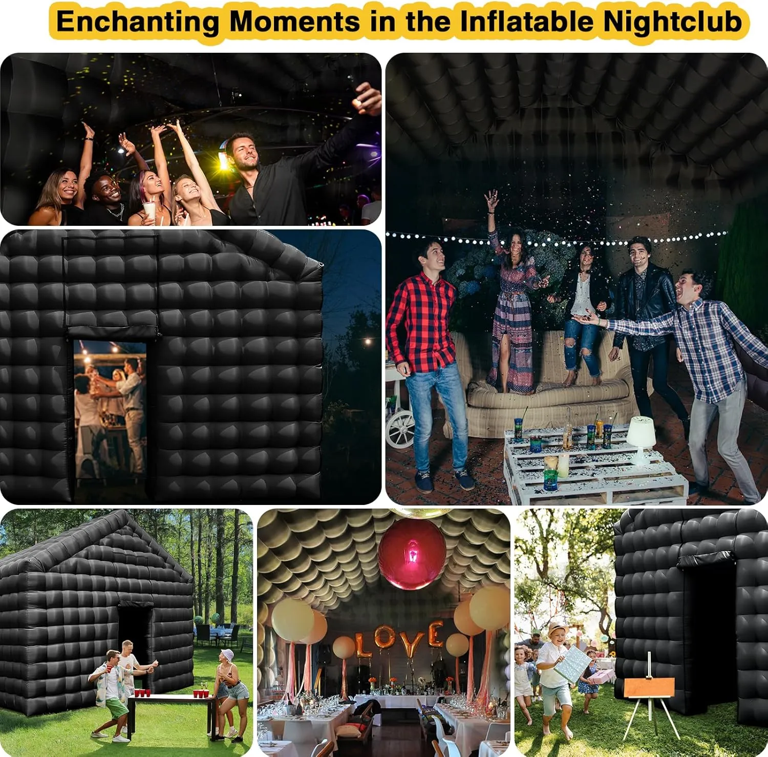 CZGBRO Inflatable Nightclub, Portable Air Cube Tent, Inflatable Night Club Square Gazebo Event Room Tent House for Event Exhibition Wedding Business/Private Use(Black, 30 * 16.5 * 14FT)