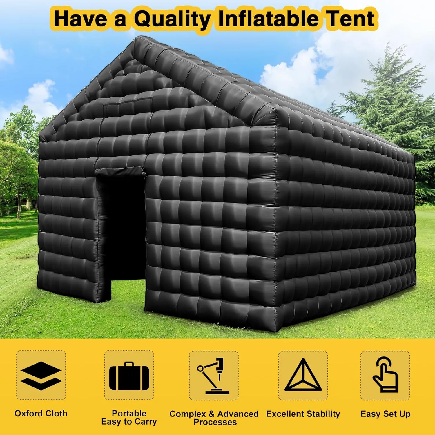 CZGBRO Inflatable Nightclub, Portable Air Cube Tent, Inflatable Night Club Square Gazebo Event Room Tent House for Event Exhibition Wedding Business/Private Use(Black, 30 * 16.5 * 14FT)