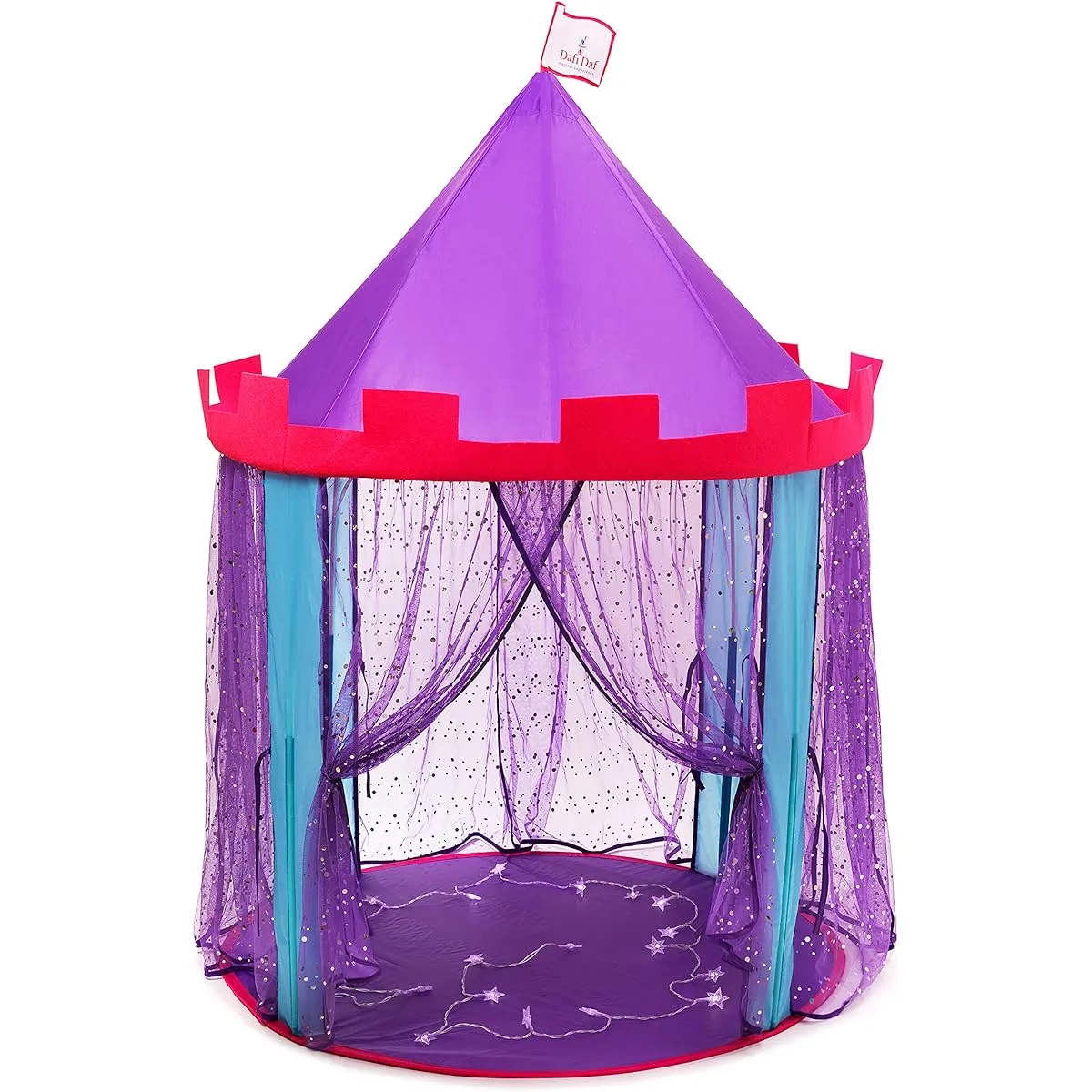 Dafi Daf princess castle play tent for Kids,, Pop Up Play Tents, Indoor Outdoor, Easy and convenient folds in to a Carrying Case, with Glow Led Star Light String