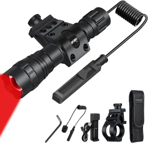 DARKBEAM Red Light Flashlight Tactical LED USB Rechargeable Zoom Flood/Spot Light Kit, Portable Mini Redlight for Night Hunting, Observation, Fishing, Astronomy, Stargazin, Rescue, with Clip