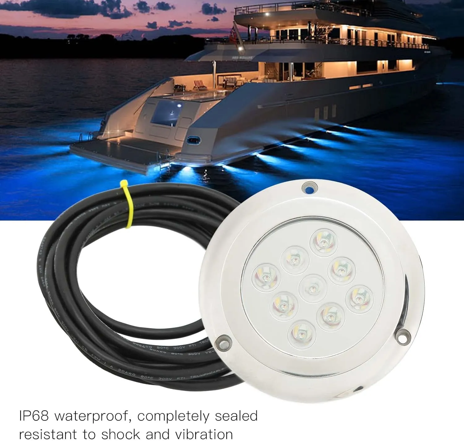 DC 12V‑24V Marine Underwater Light, Marine Dome Lighting, Yacht Underwater Light Tempered Glass IP68 Waterproof for Swimming Pool Marine Yacht Accessories (RGB)