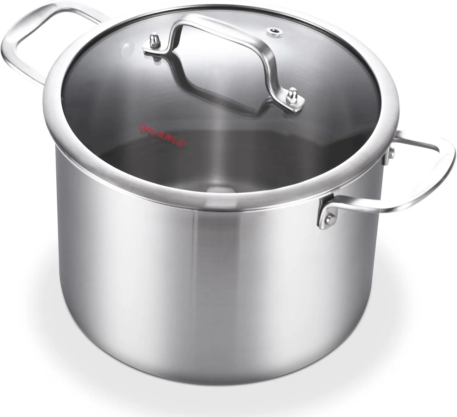DELARLO Tri-Ply Stainless Steel Stock Pot, All Stove Compatible Up to 600℉ Soup Pot, 8 Quart Pot with Lid,18/10 Stainless Steel Stockpot with Lids, Large Stainless Steel Induction Pot for Cooking